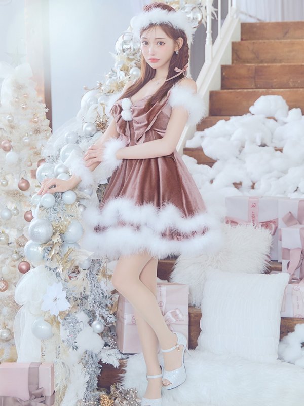 画像26: 【ノベルティ対象】【即日発送！】【サンタコス 4点セット】【XS-Lサイズ/4カラー】フロントビッグリボンオフショルフレアサンタ[YMT] (26)