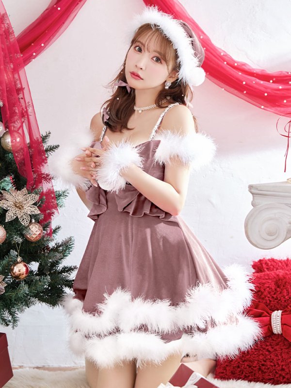 画像2: 【ノベルティ対象】【即日発送！】【サンタコス 4点セット】【XS-Lサイズ/4カラー】フロントビッグリボンオフショルフレアサンタ[YMT] (2)