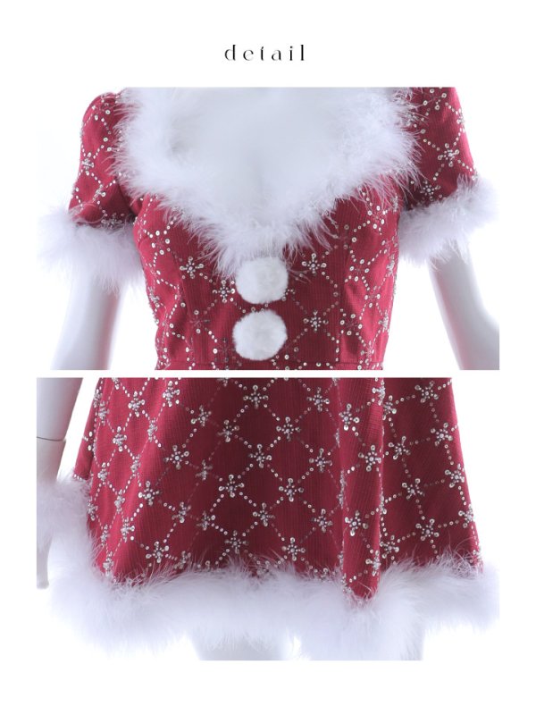 画像12: 【サンタコス 4点セット】【XS-Lサイズ/1カラー】ビジューフレアスカートサンタコスプレ[OF04] (12)