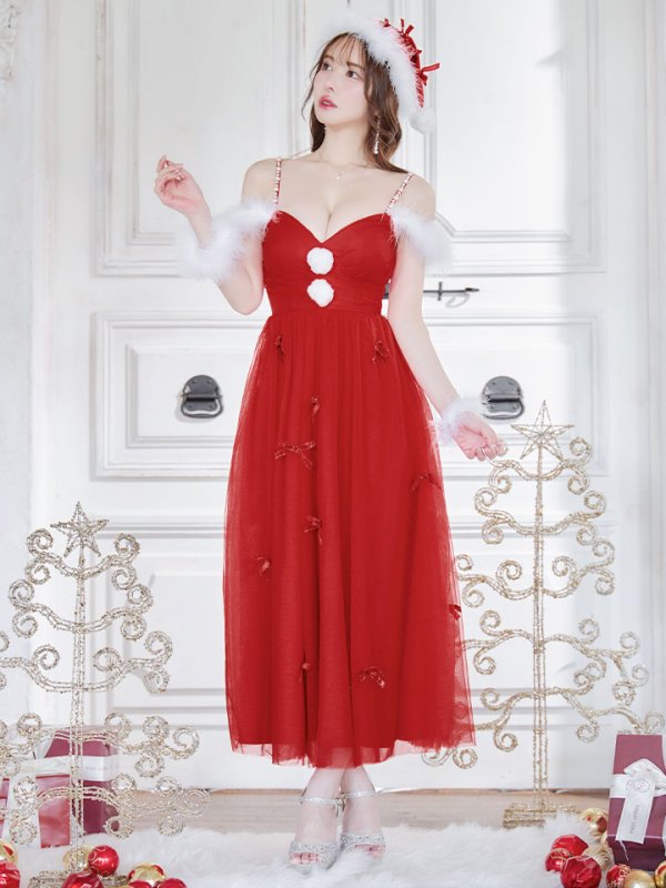 画像5: 【ノベルティ対象】【即日発送】【サンタコス 4点セット】【S-XLサイズ/1カラー】ミディアムスカートキャミリボンサンタコスプレ[YMT] (5)