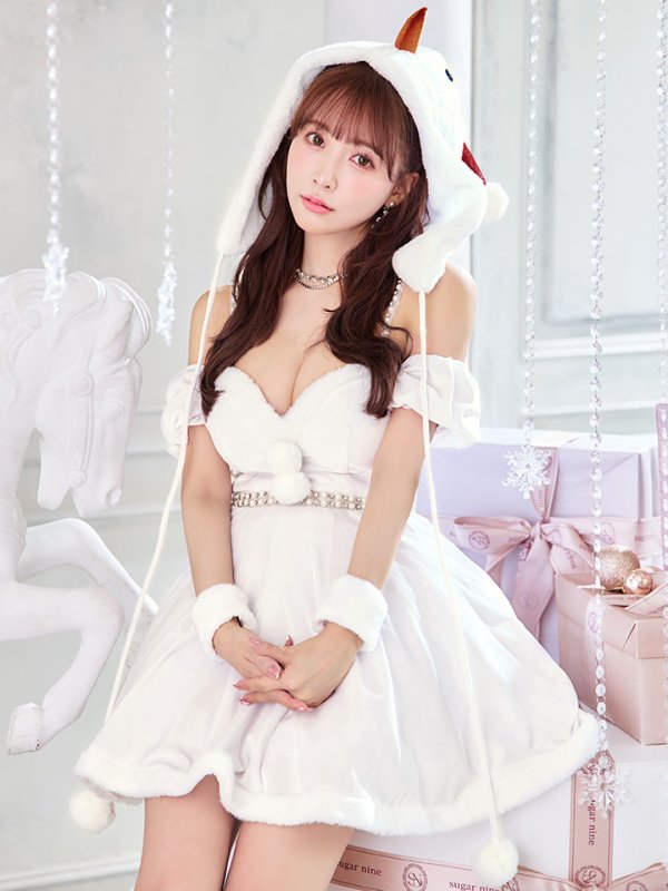 画像2: 【即日発送！】【サンタコス 4点セット】【XS-XLサイズ/1カラー】雪だるまオフショルフレアスカートコスプレ[YMT] (2)