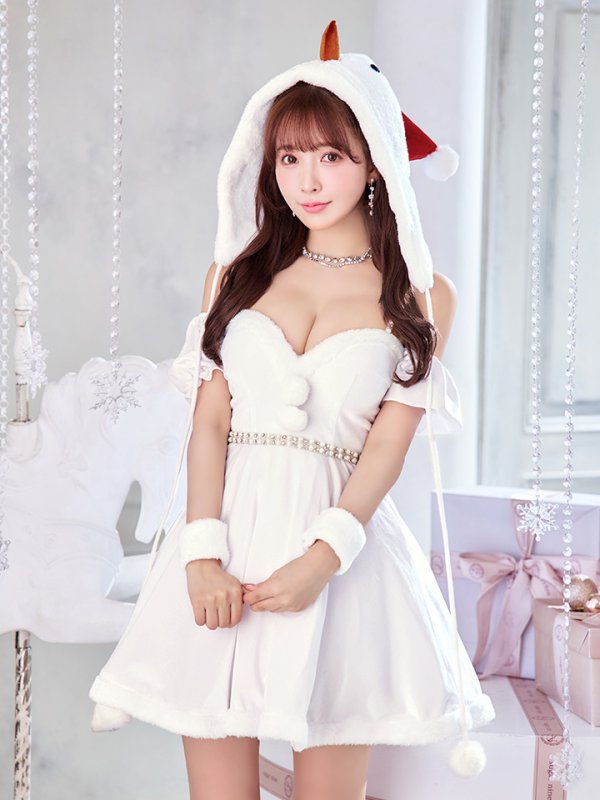 画像8: 【即日発送！】【サンタコス 4点セット】【XS-XLサイズ/1カラー】雪だるまオフショルフレアスカートコスプレ[YMT] (8)