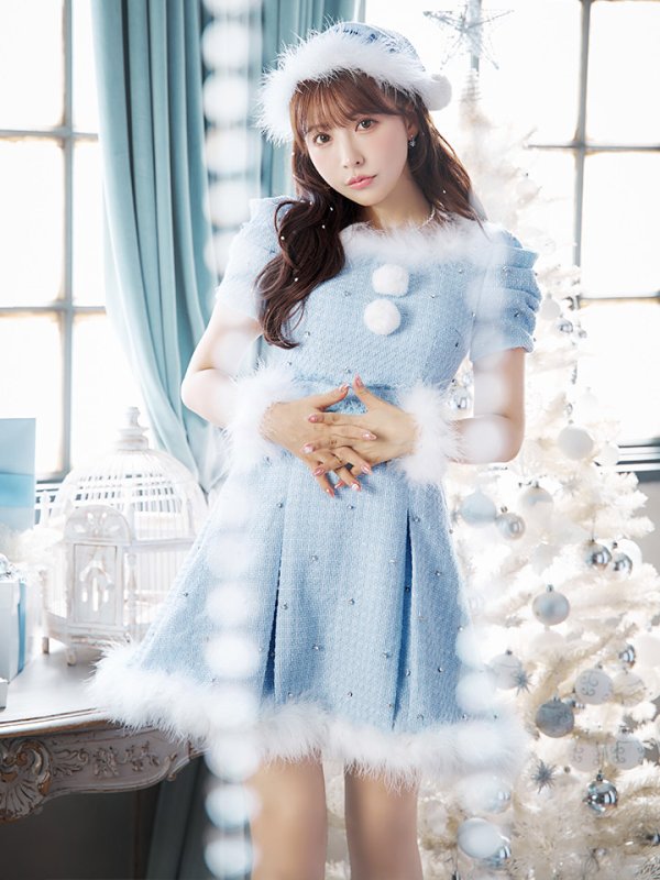 画像5: 【ノベルティ対象】【即日発送！】【サンタコス 4点セット】【XS-XLサイズ/3カラー】ツイードビジュープリーツスカートサンタコスプレ[YMT] (5)