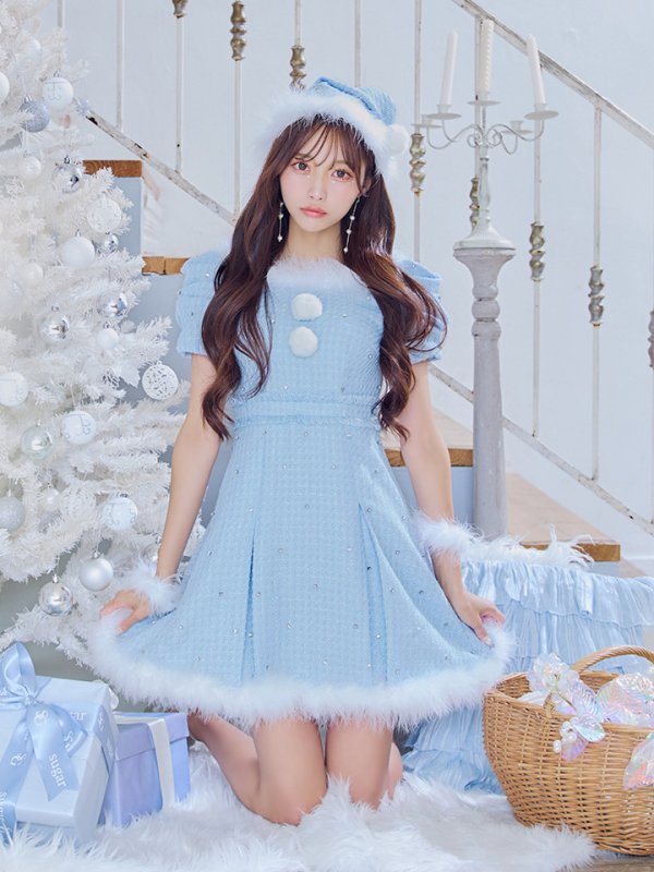 画像22: 【ノベルティ対象】【即日発送！】【サンタコス 4点セット】【XS-XLサイズ/3カラー】ツイードビジュープリーツスカートサンタコスプレ[YMT] (22)