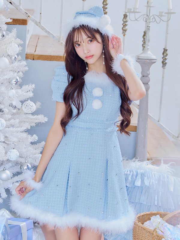 画像33: 【ノベルティ対象】【即日発送！】【サンタコス 4点セット】【XS-XLサイズ/3カラー】ツイードビジュープリーツスカートサンタコスプレ[YMT] (33)