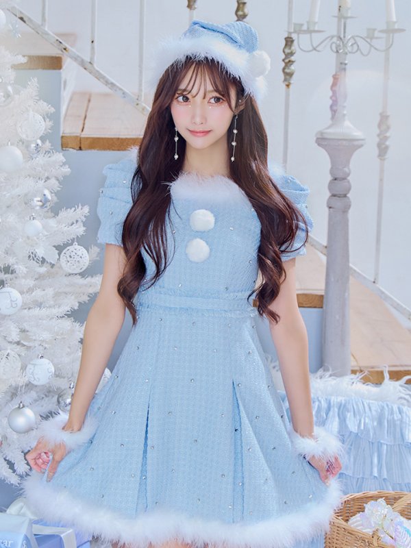 画像34: 【ノベルティ対象】【即日発送！】【サンタコス 4点セット】【XS-XLサイズ/3カラー】ツイードビジュープリーツスカートサンタコスプレ[YMT] (34)