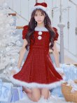 画像1: 【即日発送！】【サンタコス 4点セット】【XS-XLサイズ/3カラー】ツイードビジュープリーツスカートサンタコスプレ[YMT] (1)