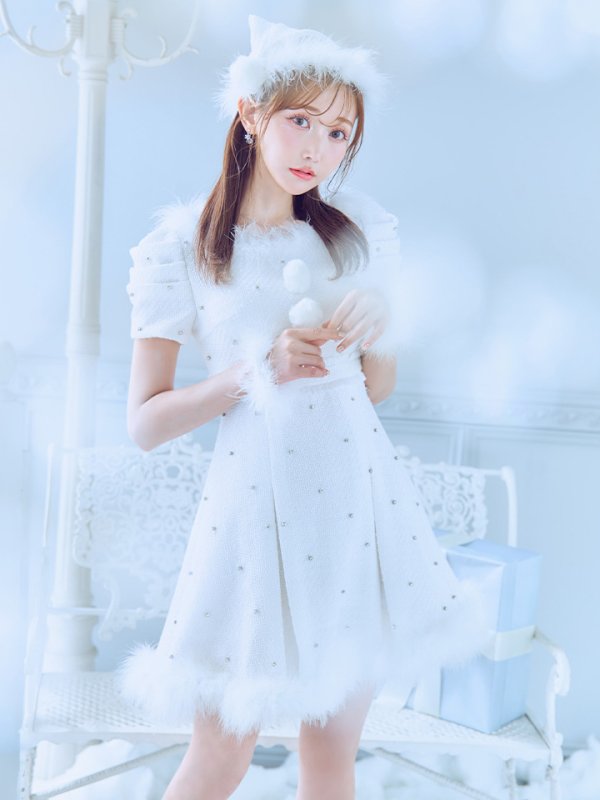 画像14: 【即日発送！】【サンタコス 4点セット】【XS-XLサイズ/3カラー】ツイードビジュープリーツスカートサンタコスプレ[OF04] (14)