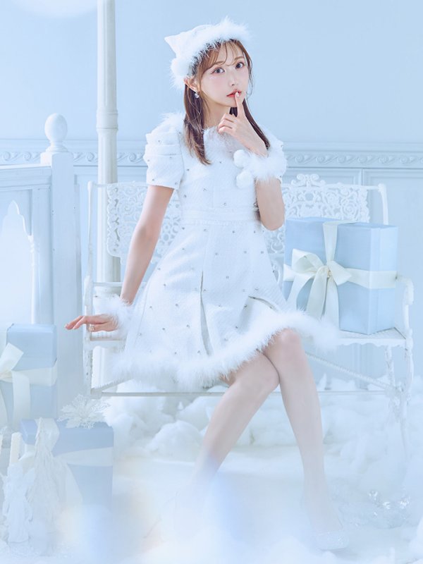 画像38: 【ノベルティ対象】【即日発送！】【サンタコス 4点セット】【XS-XLサイズ/3カラー】ツイードビジュープリーツスカートサンタコスプレ[YMT] (38)