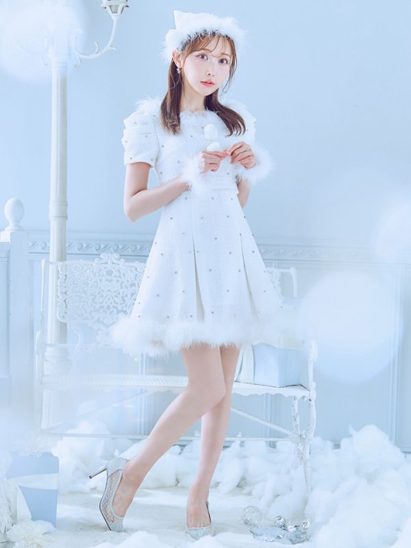 画像4: 【即日発送！】【サンタコス 4点セット】【XS-XLサイズ/3カラー】ツイードビジュープリーツスカートサンタコスプレ[OF04] (4)