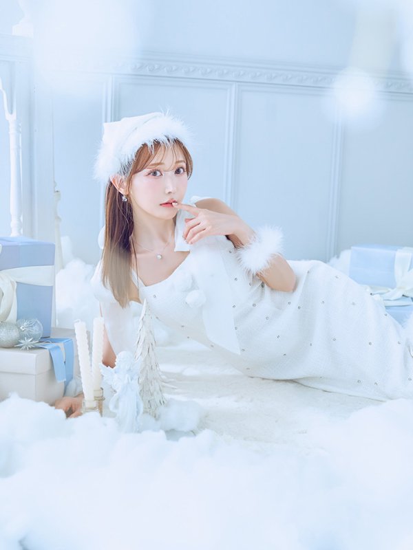 画像15: 【即日発送！】【サンタコス 4点セット】【S-Lサイズ/2カラー】リボンショルダーツイードビジューミディアムサンタコスプレ[YMT] (15)