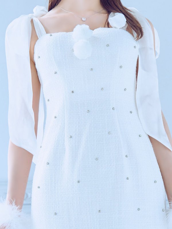 画像6: 【即日発送！】【サンタコス 4点セット】【S-Lサイズ/2カラー】リボンショルダーツイードビジューミディアムサンタコスプレ[YMT] (6)