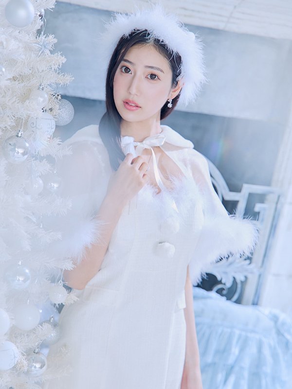 画像2: 【即日発送】【サンタコス 5点セット】【S-Lサイズ/1カラー】ポンチョ付きベアトップマーメイドスカートサンタコスプレ[OF04] (2)