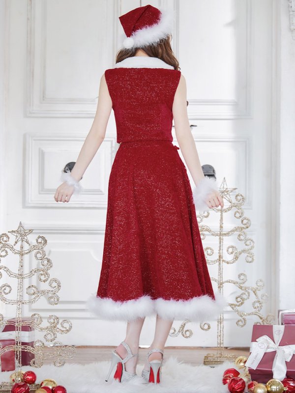 画像13: 【ノベルティ対象】【即日発送！】【サンタコス 5点セット】【S-Lサイズ/1カラー】セットアップ襟付きミディアムサンタコスプレ[YMT] (13)