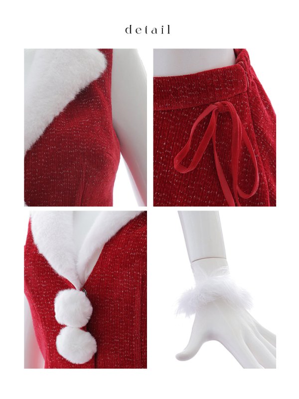 画像21: 【ノベルティ対象】【即日発送！】【サンタコス 5点セット】【S-Lサイズ/1カラー】セットアップ襟付きミディアムサンタコスプレ[YMT] (21)