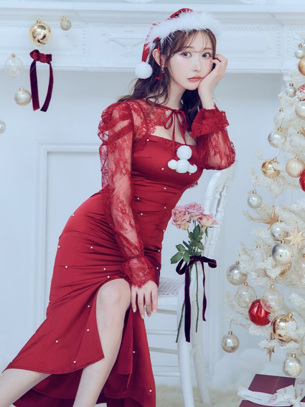 画像14: 【即日発送！】【サンタコス 4点セット】【S-Lサイズ/1カラー】レーストップスミディアムビジューサンタコスプレ[YMT] (14)