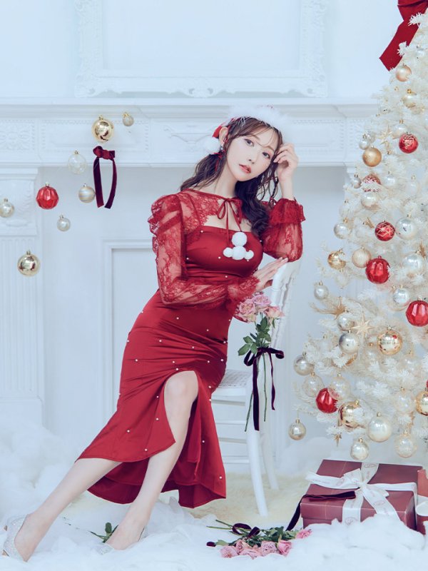 画像16: 【即日発送！】【サンタコス 4点セット】【S-Lサイズ/1カラー】レーストップスミディアムビジューサンタコスプレ[YMT] (16)