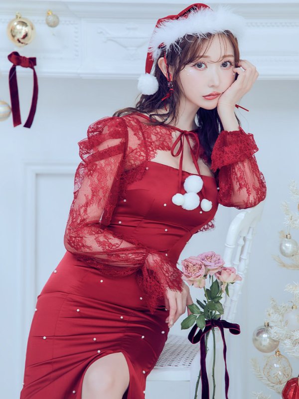 画像20: 【即日発送！】【サンタコス 4点セット】【S-Lサイズ/1カラー】レーストップスミディアムビジューサンタコスプレ[YMT] (20)