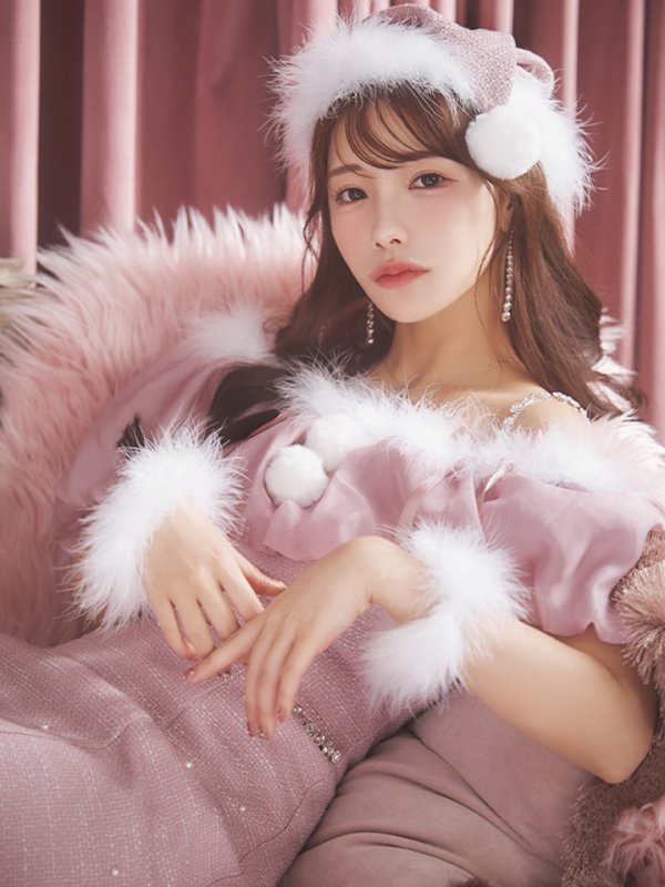 画像2: 【サンタSALE!!】【サンタコス4点セット】【S-Lサイズ/1カラー】オーガンジーオフショルダーサンタコスプレ[OF04] (2)