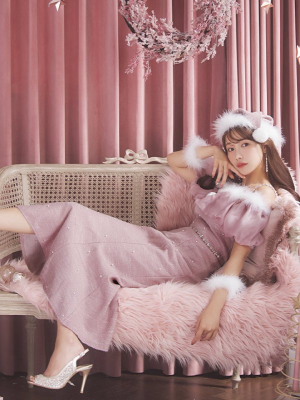 画像3: 【サンタSALE!!】【サンタコス4点セット】【S-Lサイズ/1カラー】オーガンジーオフショルダーサンタコスプレ[OF04] (3)