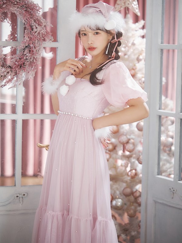 画像2: 【サンタSALE!!】【サンタコス4点セット】【S-Lサイズ/1カラー】ジャガードチュールサンタコスプレ[OF04] (2)