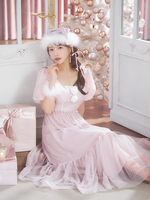 画像9: 【サンタSALE!!】【サンタコス4点セット】【S-Lサイズ/1カラー】ジャガードチュールサンタコスプレ[OF04] (9)