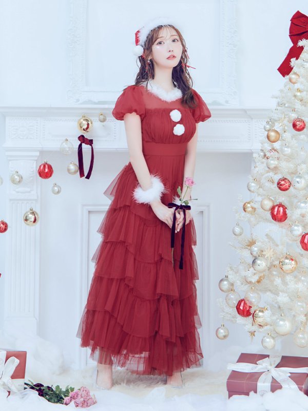 画像18: 【即日発送！】【サンタコス 3点セット】【S-Lサイズ/1カラー】シースルーフリルチュールサンタコスプレ[YMT] (18)