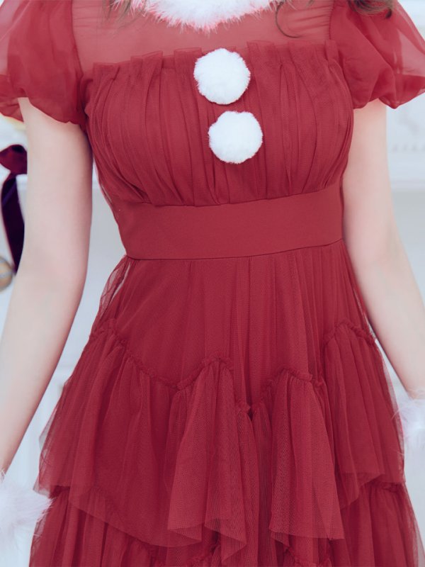 画像6: 【即日発送！】【サンタコス 3点セット】【S-Lサイズ/1カラー】シースルーフリルチュールサンタコスプレ[YMT] (6)