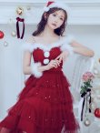 【予約商品/12月上旬発送予定】【サンタコス 4点セット】【M-XLサイズ/1カラー】オフショルフリルチュールサンタコスプレ[HC03]　レッド