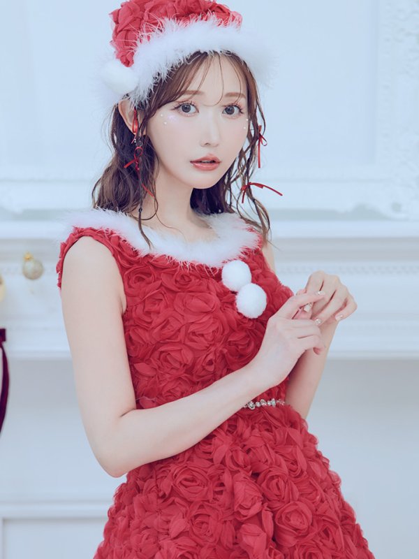 画像14: 【ノベルティ対象】【即日発送！】【サンタコス 4点セット】【S-Mサイズ/2カラー】立体ローズショートインスカートサンタコスプレ[YMT] (14)