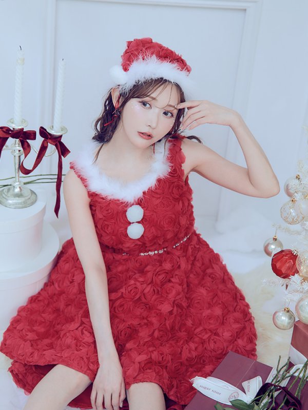 画像17: 【ノベルティ対象】【即日発送！】【サンタコス 4点セット】【S-Mサイズ/2カラー】立体ローズショートインスカートサンタコスプレ[YMT] (17)
