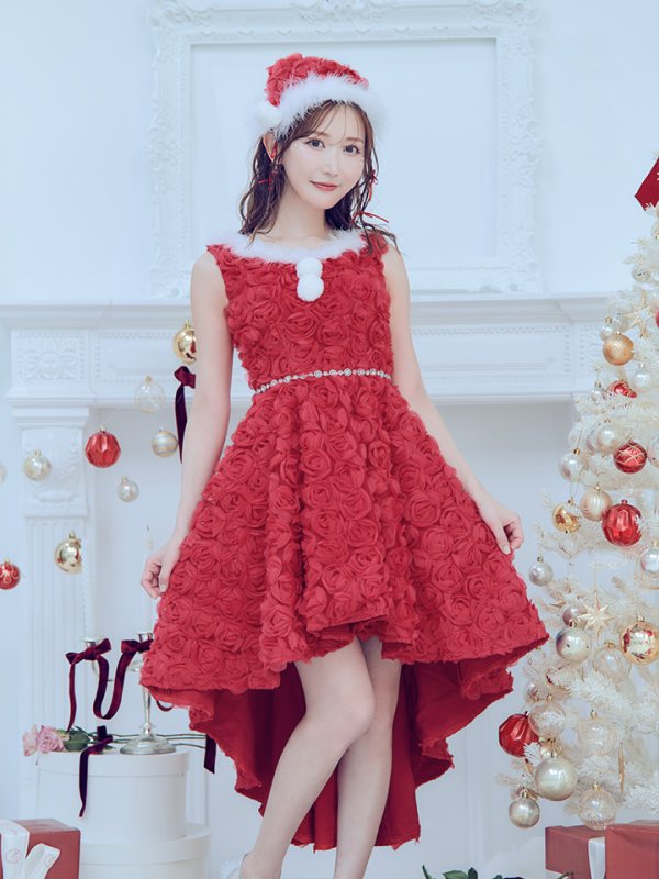 画像18: 【ノベルティ対象】【即日発送！】【サンタコス 4点セット】【S-Mサイズ/2カラー】立体ローズショートインスカートサンタコスプレ[YMT] (18)