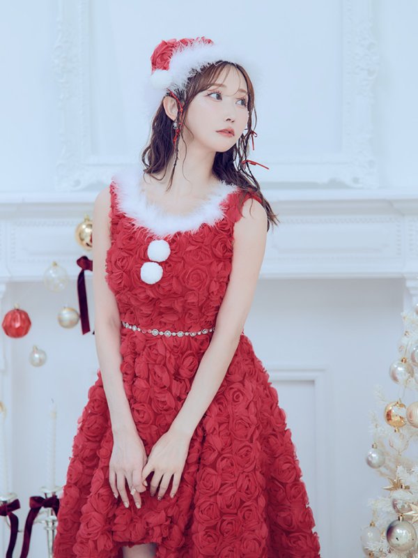 画像19: 【ノベルティ対象】【即日発送！】【サンタコス 4点セット】【S-Mサイズ/2カラー】立体ローズショートインスカートサンタコスプレ[YMT] (19)