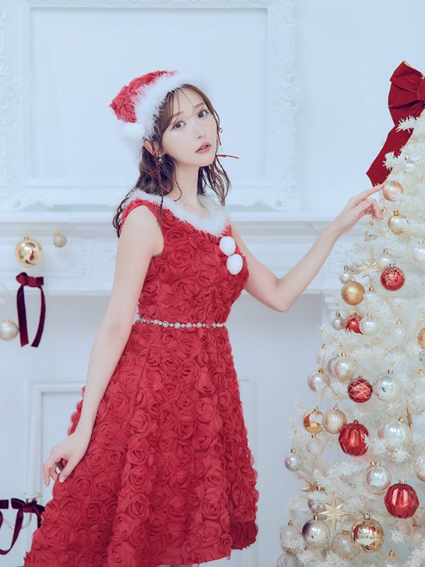 画像20: 【ノベルティ対象】【即日発送！】【サンタコス 4点セット】【S-Mサイズ/2カラー】立体ローズショートインスカートサンタコスプレ[YMT] (20)