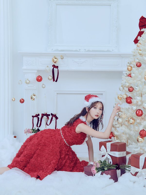 画像25: 【ノベルティ対象】【即日発送！】【サンタコス 4点セット】【S-Mサイズ/2カラー】立体ローズショートインスカートサンタコスプレ[YMT] (25)