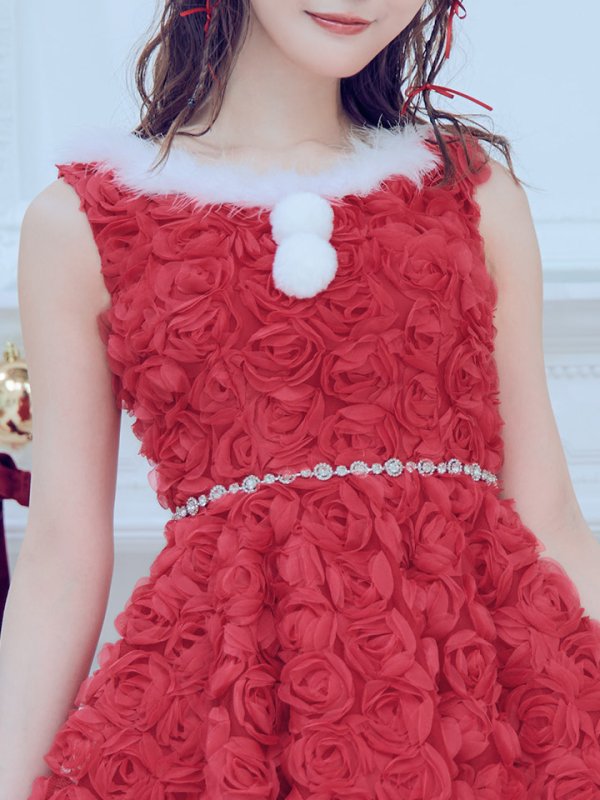 画像10: 【ノベルティ対象】【即日発送！】【サンタコス 4点セット】【S-Mサイズ/2カラー】立体ローズショートインスカートサンタコスプレ[YMT] (10)