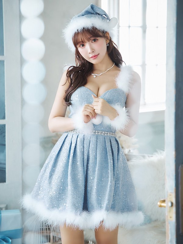 画像13: 【一部予約商品/11月中旬発送予定】【サンタコス 4点セット】【XS-XLサイズ/3カラー】ラメツイードミニワンピースサンタ[YMT] (13)