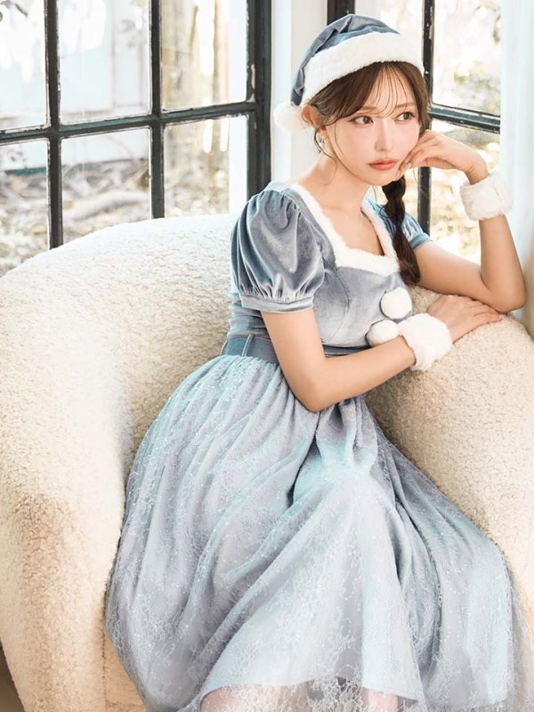 画像21: SALE!【サンタコス 5点セット】【S-Mサイズ/2カラー】ベロアワンピースサンタ[OF01] (21)