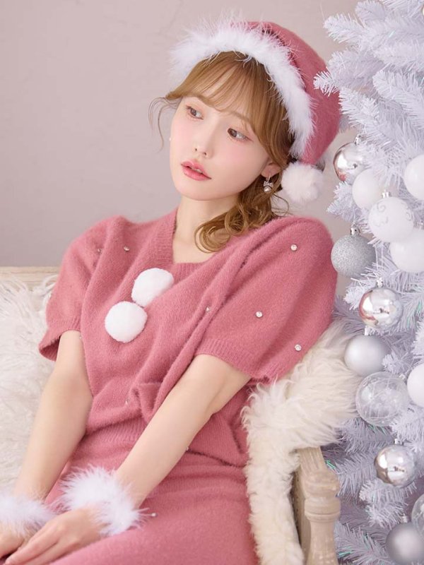 画像15: SALE!【サンタコス 5点セット】【S-Lサイズ/2カラー】ビジューニットワンピースサンタコスプレ[OF01] (15)