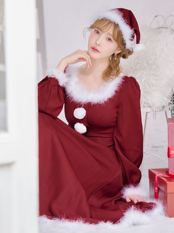 画像1: 【ノベルティ対象】【即日発送】【サンタコス 4点セット】【S-Lサイズ/2カラー】バックリボンフレアワンピースサンタコスプレ[OF01] (1)