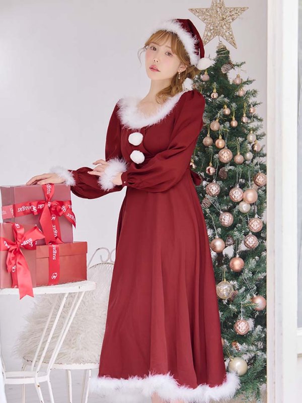 画像14: 【ノベルティ対象】【即日発送】【サンタコス 4点セット】【S-Lサイズ/2カラー】バックリボンフレアワンピースサンタコスプレ[OF01] (14)