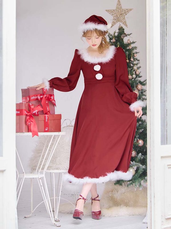 画像16: 【ノベルティ対象】【即日発送】【サンタコス 4点セット】【S-Lサイズ/2カラー】バックリボンフレアワンピースサンタコスプレ[OF01] (16)