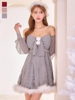 画像1: 【即日発送！】【サンタコス 3点セット】【XS-Lサイズ/2カラー】フロントビッグリボンオフショル袖付きフレアサンタ[OF04] (1)