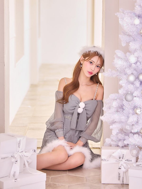 画像13: 【即日発送！】【サンタコス 3点セット】【XS-Lサイズ/2カラー】フロントビッグリボンオフショル袖付きフレアサンタ[OF04] (13)