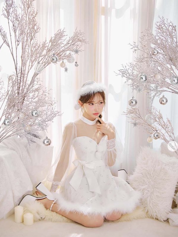 画像6: 【サンタSALE!!】【即日発送！】【サンタコス 4点セット】【XS-XLサイズ/2カラー】チュールロングスリーブハイネックサンタ[OF04] (6)