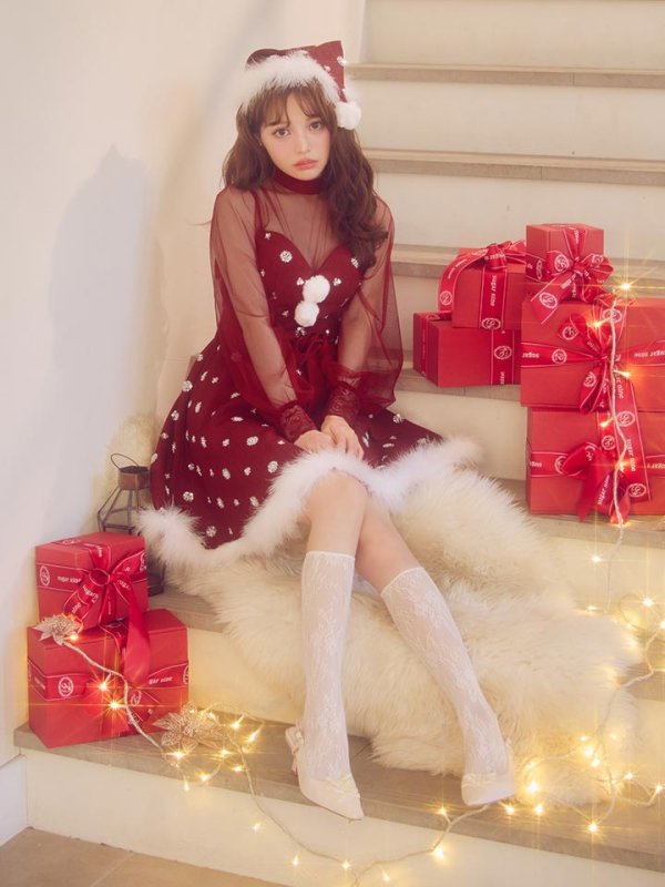 画像9: 【サンタSALE!!】【即日発送！】【サンタコス 4点セット】【XS-XLサイズ/1カラー】チュールロングスリーブハイネックサンタ[HC03] (9)