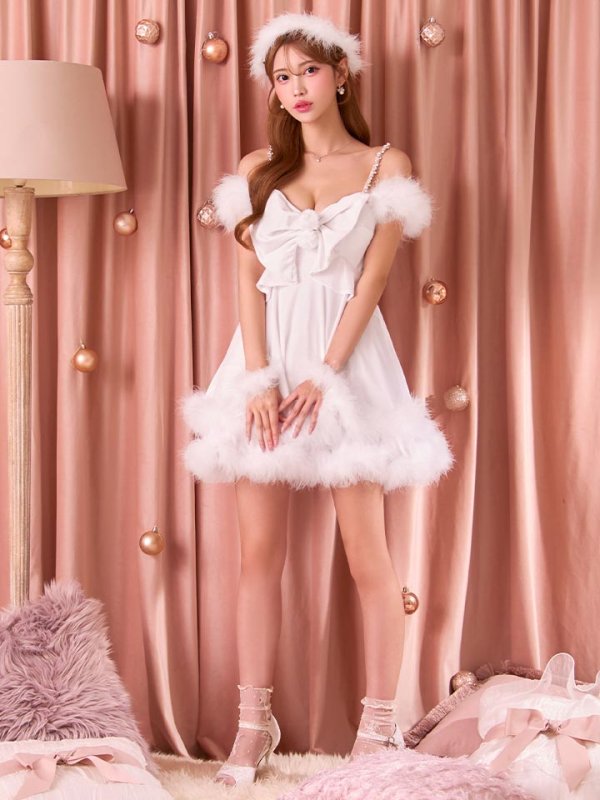 画像6: 【サンタSALE!!】【即日発送！】【サンタコス 4点セット】【XS-Lサイズ/4カラー】フロントビッグリボンオフショルフレアサンタ[HC03] (6)