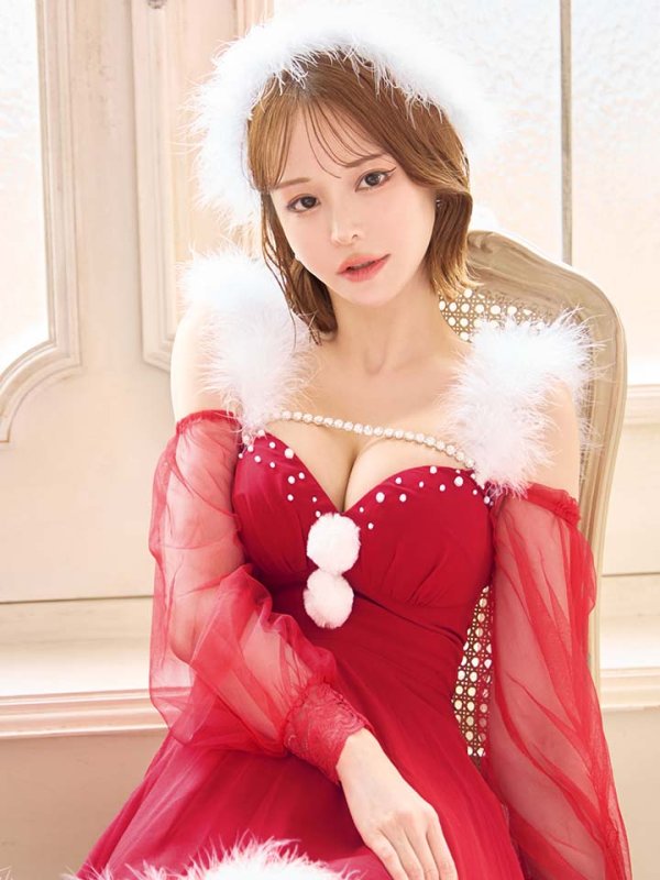 画像24: 【ノベルティ対象】【即日発送】【サンタコス 3点セット】【XS-XLサイズ/2カラー】シアーチュールオフショルダーサンタコスプレ[OF04] (24)