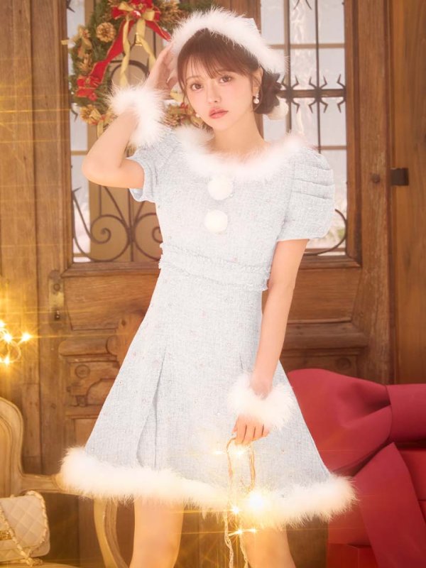 画像8: 【即日発送！】【サンタコス 4点セット】【XS-XLサイズ/3カラー】ツイードビジュープリーツスカートサンタコスプレ[HC03] (8)