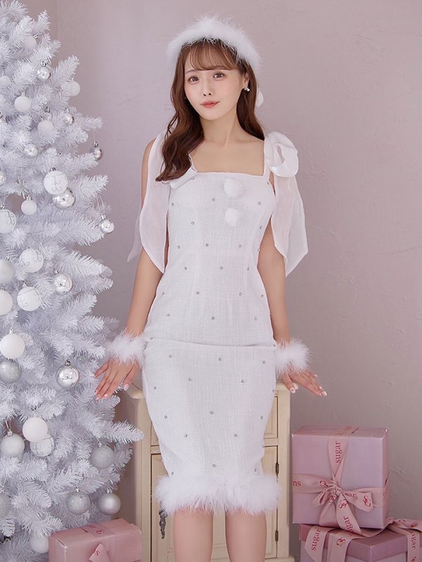 画像17: 【即日発送！】【サンタコス 4点セット】【S-Lサイズ/2カラー】リボンショルダーツイードビジューミディアムサンタコスプレ[OF04] (17)